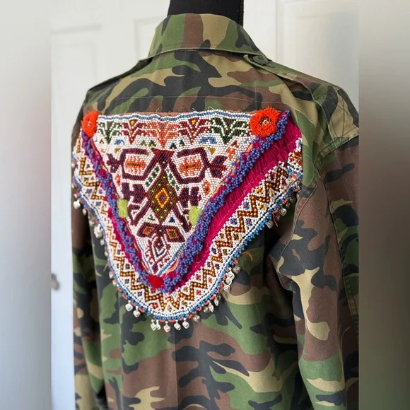 Free People Tricia Fix Camo with Colorful Embroidered Back - Picture 1 of 16